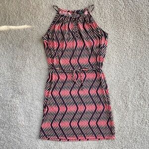Banana Republic Factory A-Line Tie Chevron High Neck Dress Size XS Pink Navy